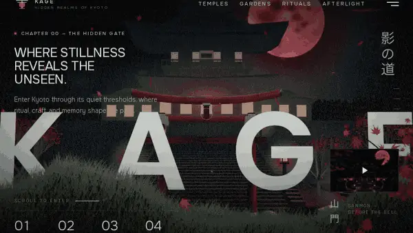 Kage, a Kyoto-themed product site built with this workflow